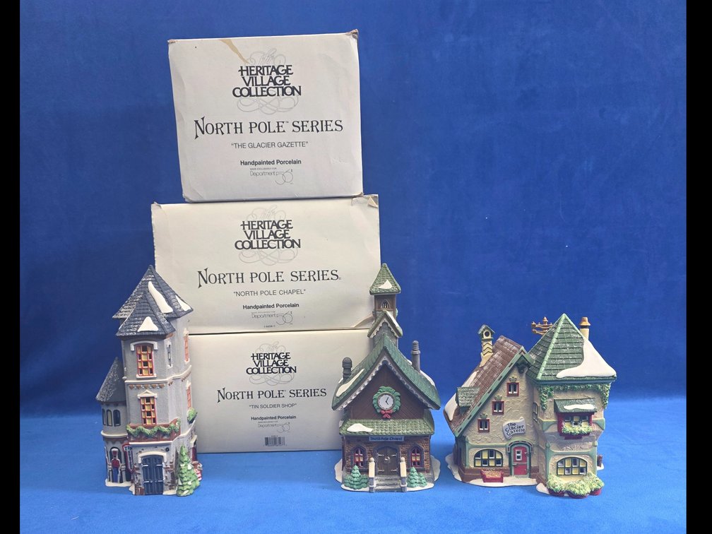 Department 56 "Tin Soldier Shop", "North Pole Chapel" & "The Glacier Gazette"