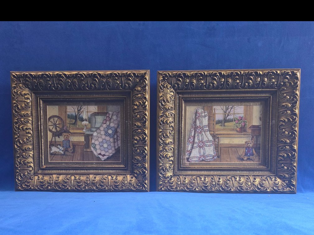 Pair of Framed Quilt Prints w/Teddy Bears (LPO)