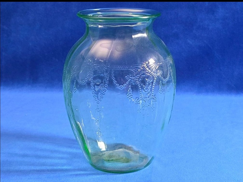 "Cameo" Pattern Green Uranium Glass Vase