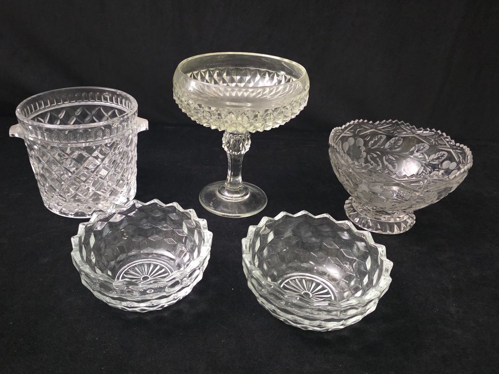 Vintage Crystal Diamond Pattern Ice Bucket, Indiana Glass Candy Dish & More (LPO)
