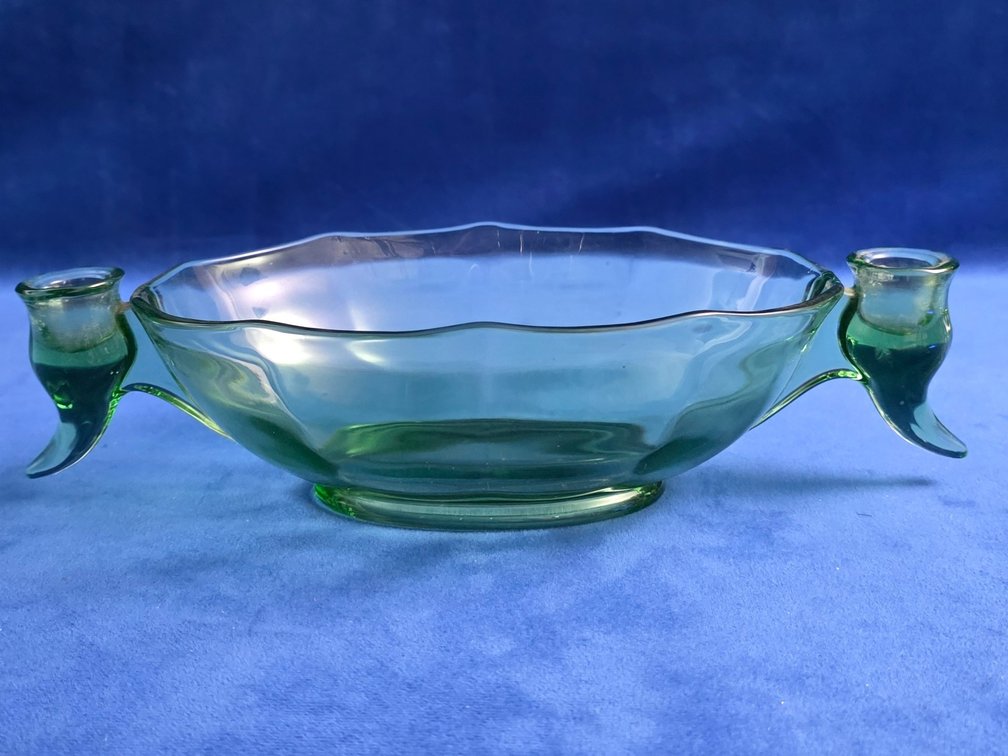 Vintage Green Uranium Glass Candle Holder Bowl