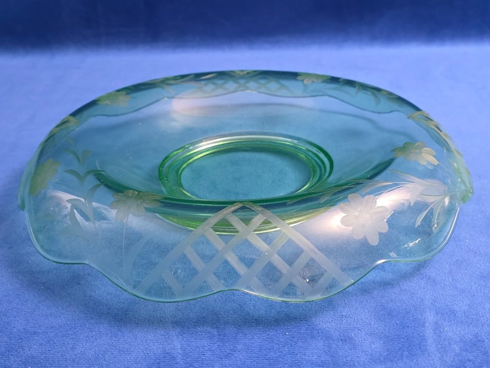 Vintage Green Uranium Glass Console Bowl