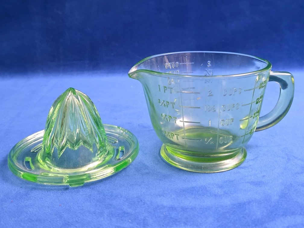 Green Uranium Glass Measuring Cup & Juicer
