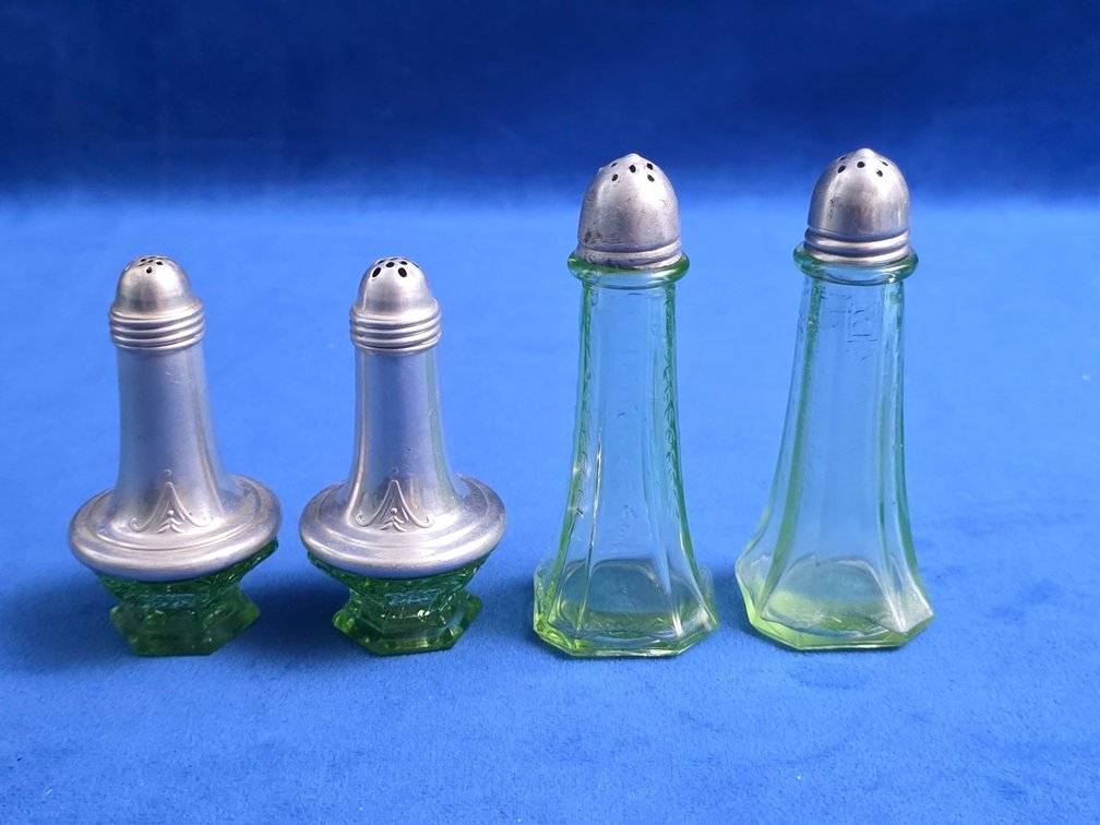 (2) Pairs of Vintage Salt and Pepper Shaker, Green Uranium Glass
