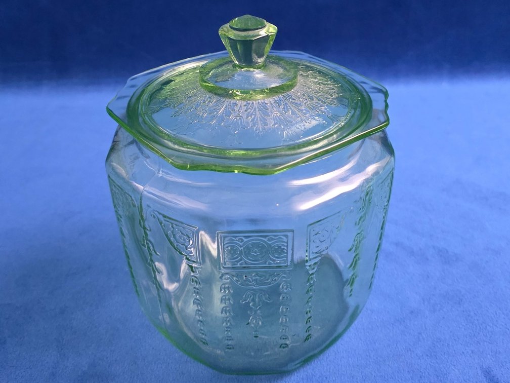 Vintage "Princess" Green Uranium Glass Biscuit Jar.