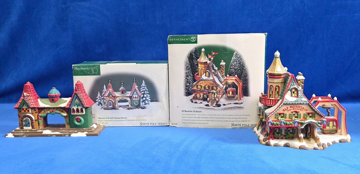 Department 56 "Welcome to Elf Land" Gateway Entrance & "Elf Mountain Ski Resort"
