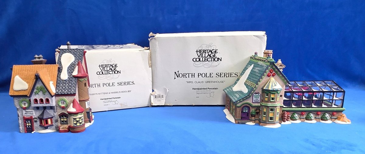 Department 56 "Tassy's Mittens & Hassel's Woolies" & "Mrs. Claus' Greenhouse" 