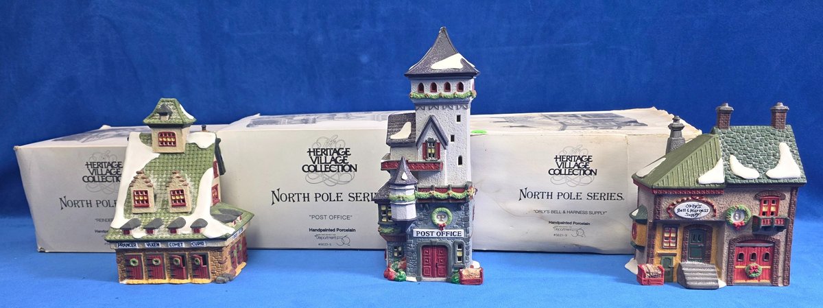Department 56 "Reindeer Barn", "Post Office" & Orly's Bell & Harness Supply"