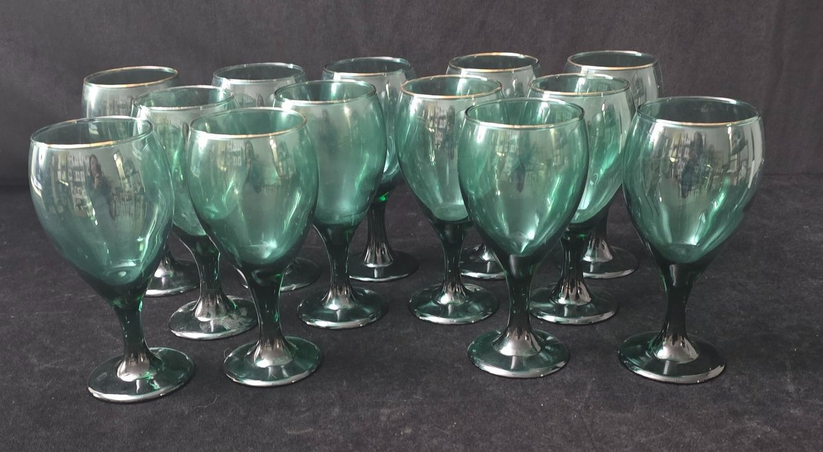(13) Vintage Green Libby Goblets (LPO)
