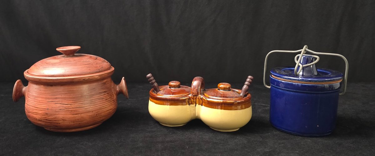 Vintage Brown Bean Pot, Brown Drip Condiment Crock & More (LPO)