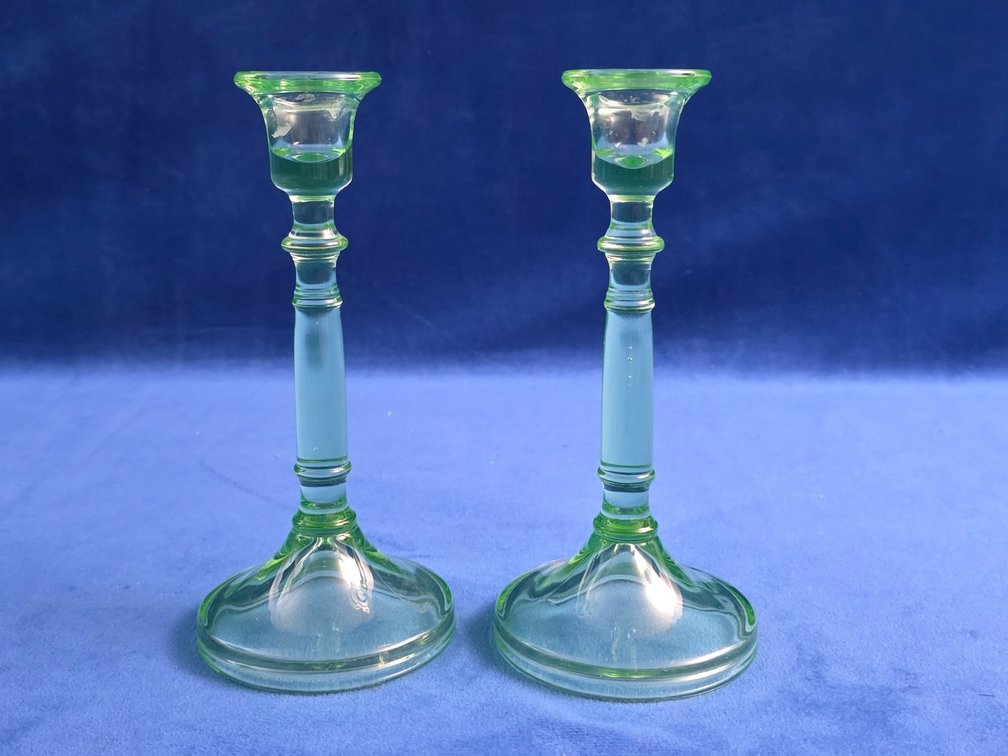 Pair of Vintage Uranium Glass Candlesticks