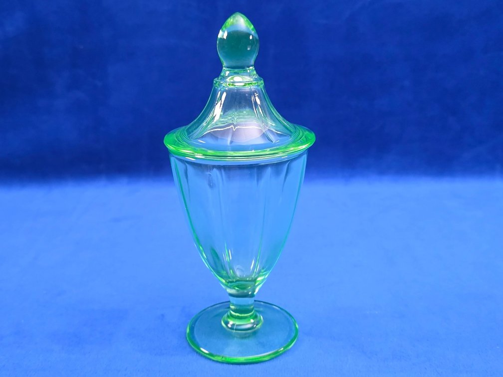 Vintage Uranium Glass Covered Candy Jar.