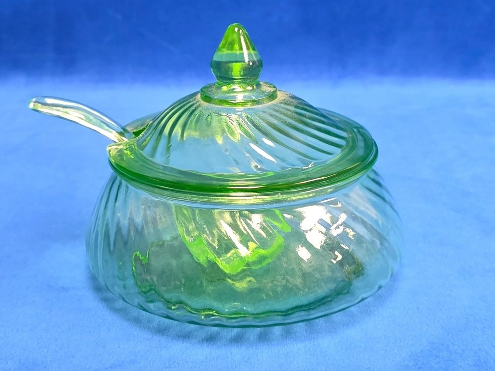 Vintage Green Uranium Glass Condiment Bowl.