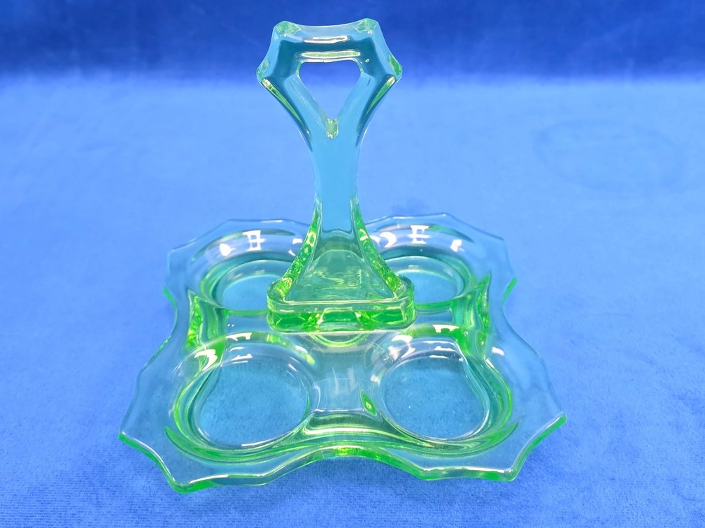 "Decagon" Green Uranium Glass Bridge Set Tray