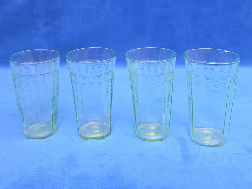 (4) "Princess" Pattern Green Uranium Glass Tumblers.