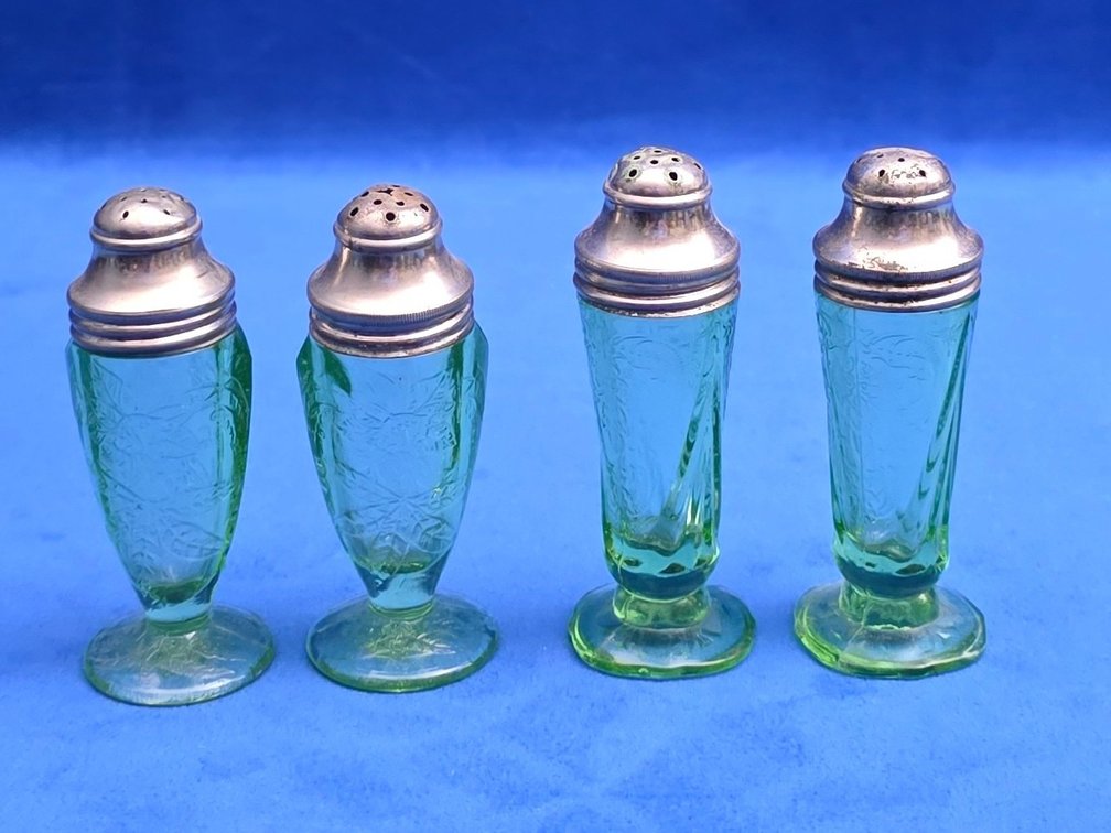 (2) Pairs of Vintage Salt and Pepper Shakers, Green Uranium Glass.
