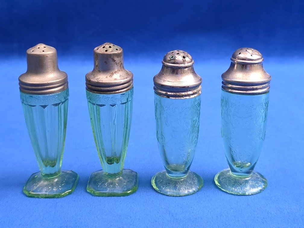 (2) Pairs of Vintage Salt and Pepper Shakers, Green Uranium Glass.