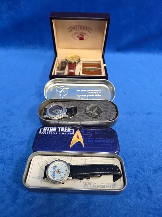 (2) Star Trek Collectible Watches in Cases & Field & Stream Set