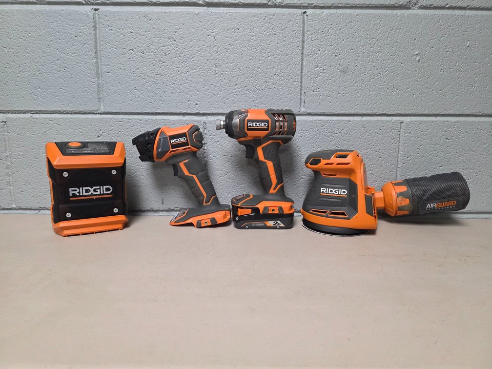 Ridgid 18V Impact Driver, Orbital Sander, Flashlight, Radio & (1) Battery