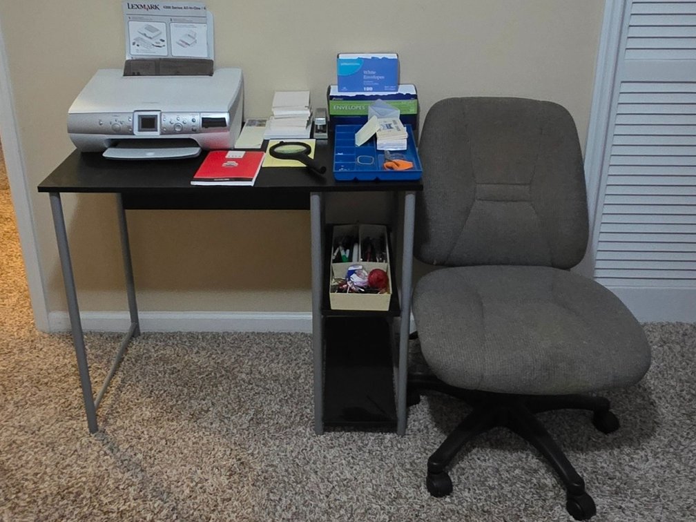 Black Desk, Adjustable Office Chair, Printer & More (LPO)