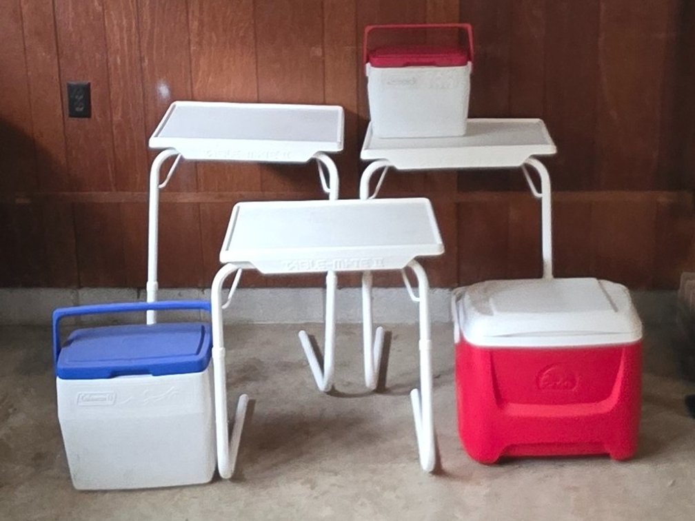 (3) Adjustable TV Trays & (3) Coolers (LPO)