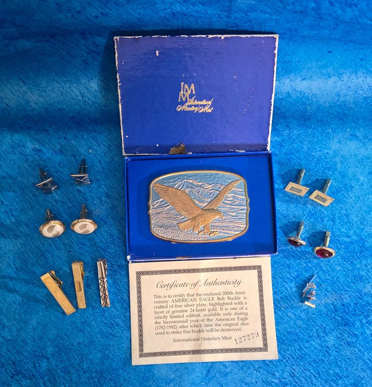200th Anniversary American Eagle Belt Buckle, Tie Pin & Cuff Links