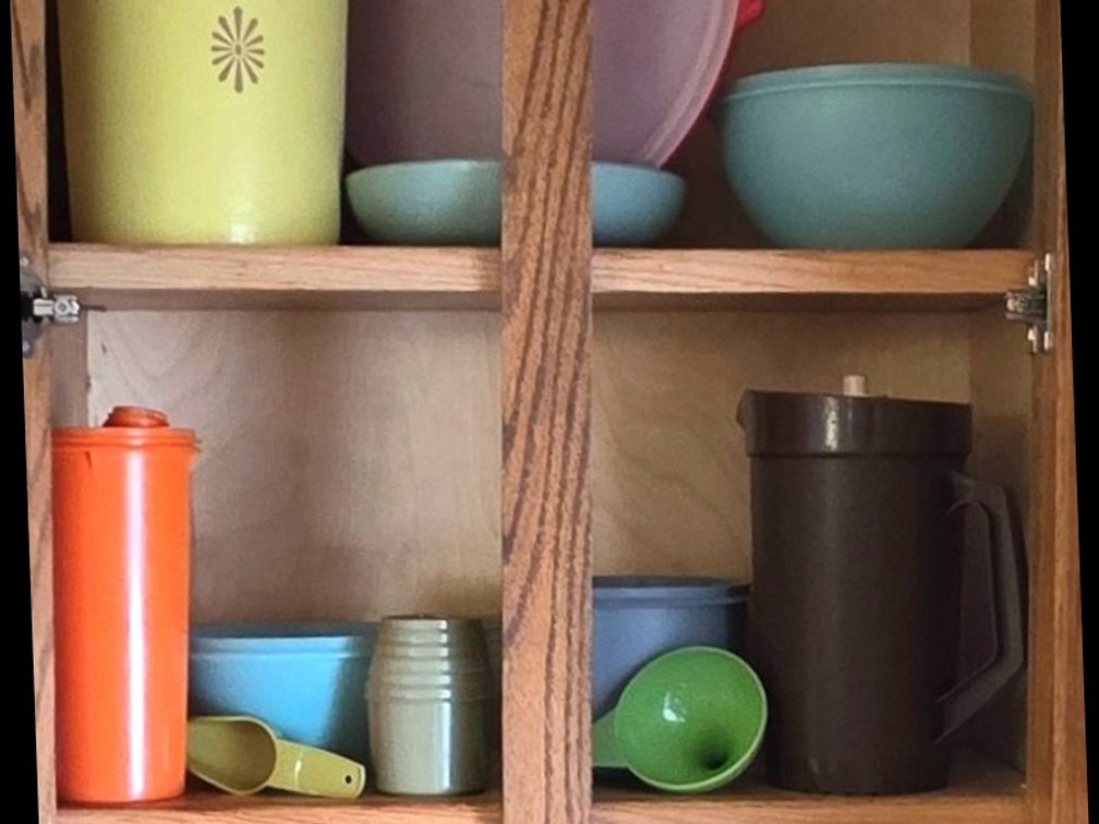 Vintage Tupperware Including Pitcher, Mixing Bowls, Measuring Cups & More