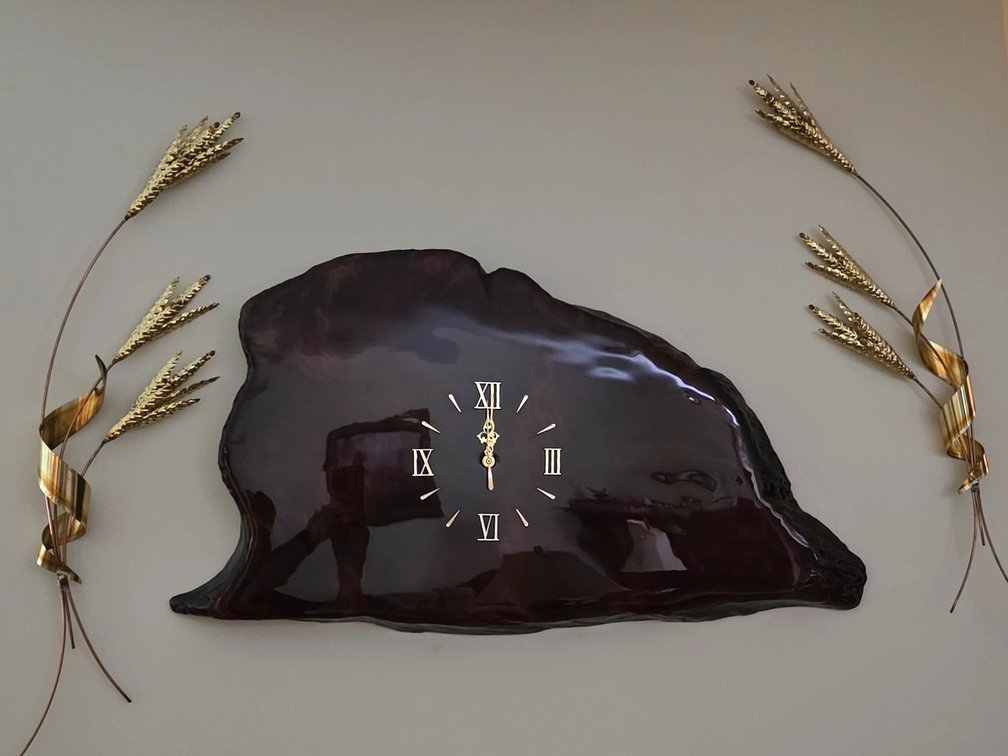 Vintage Wood Slab Clock & HOMCO Wheat Wall Art (LPO)