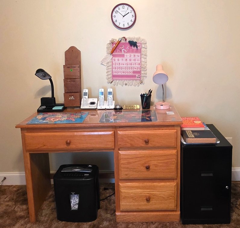 Office Desk and Chair, 2-Drawer File Cabinet, Paper Shredder & More (LPO)