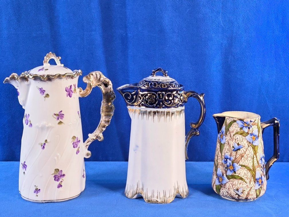 (2) Porcelain Teapots & Pottery Pitcher