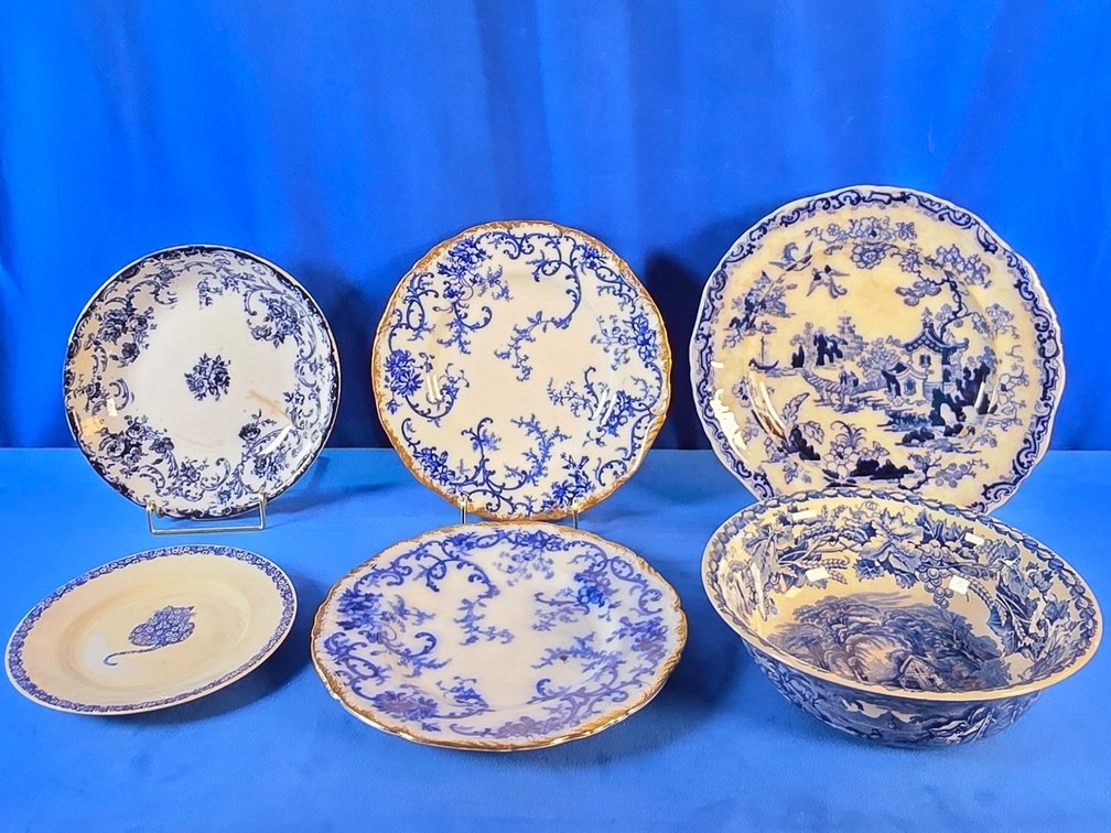 (6) Blue Serving Bowls & Plates