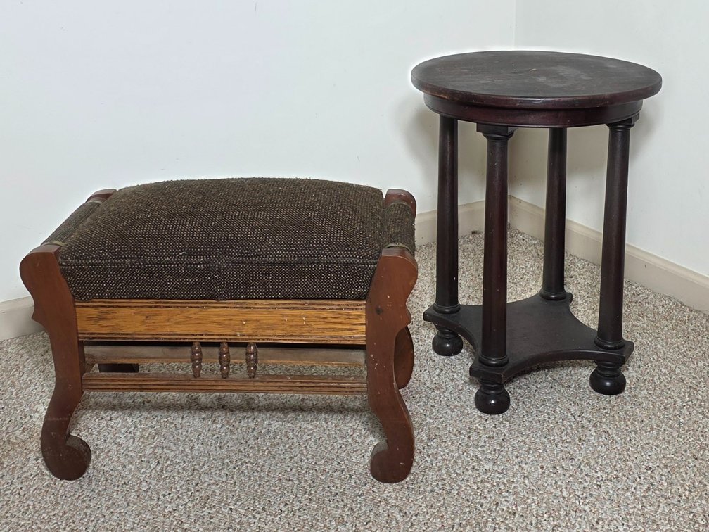 Vintage Side Table & Foot Stool (LPO)