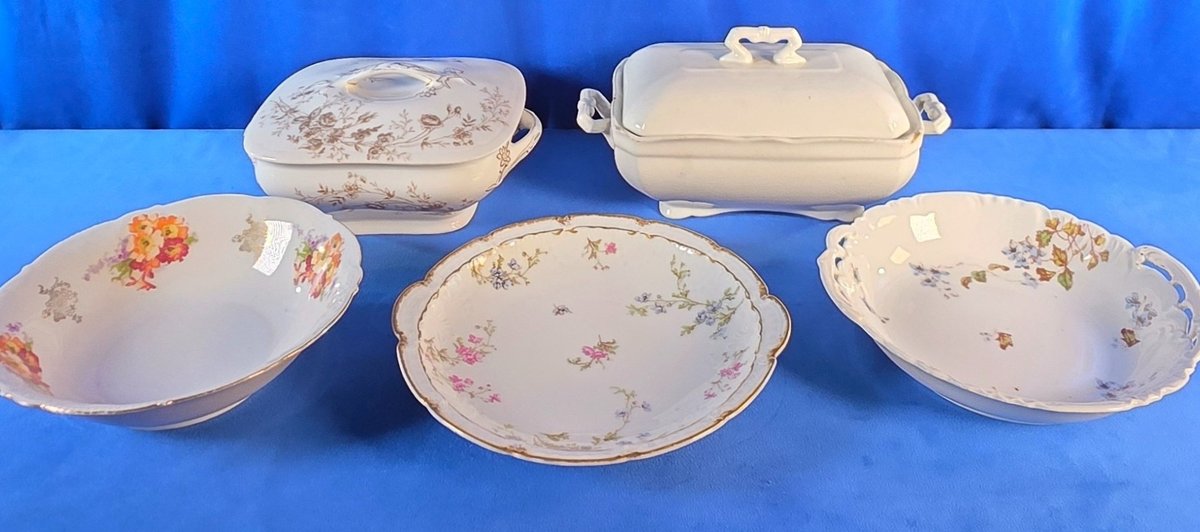 (2) Soup Tureens & (3) China Serving Bowls