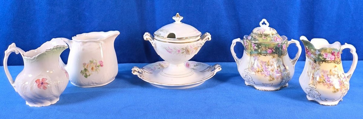 (3) Cream Pitchers & (2) Sugar Bowls