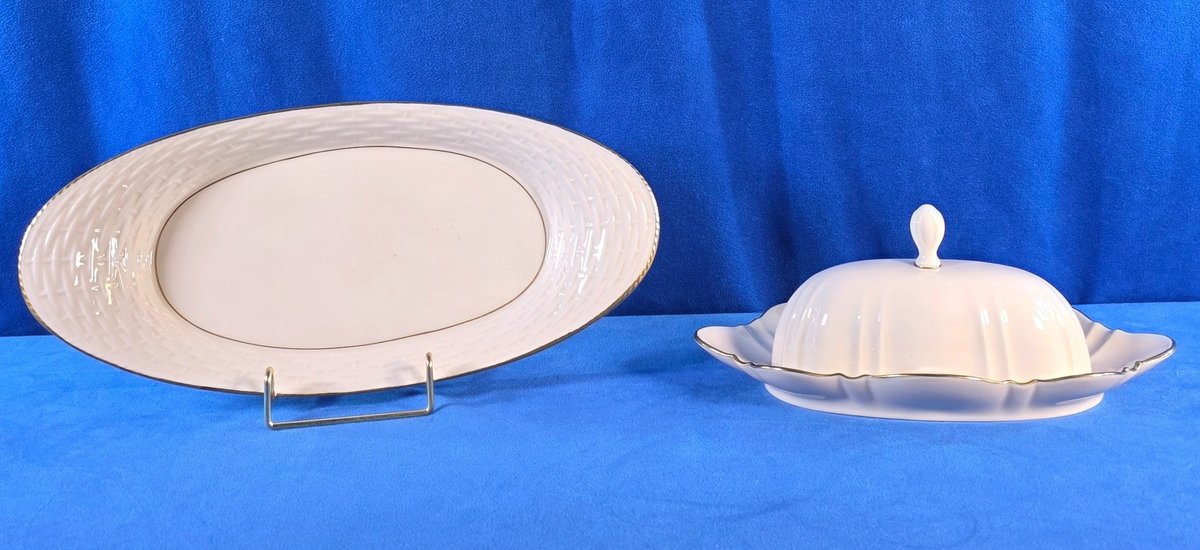 Vintage Lennox Basketweave Bread Platter & Lennox Symphony Covered Butter Dish