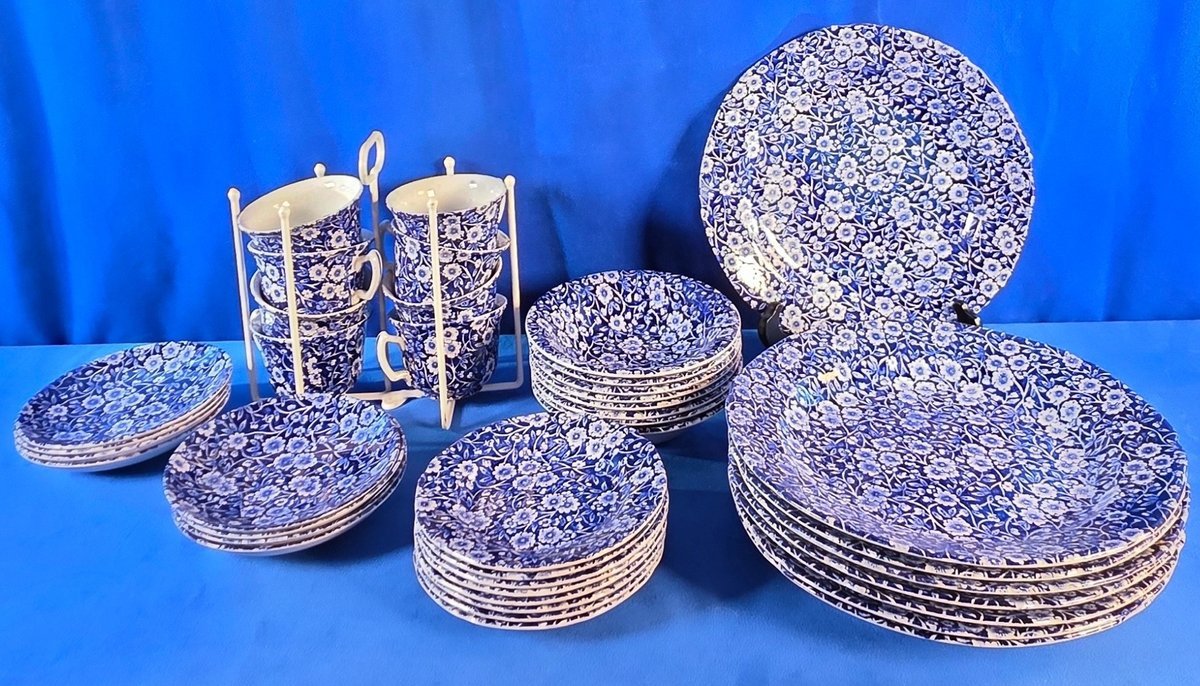 (40) Piece Vintage Blue Calico Crownford China
