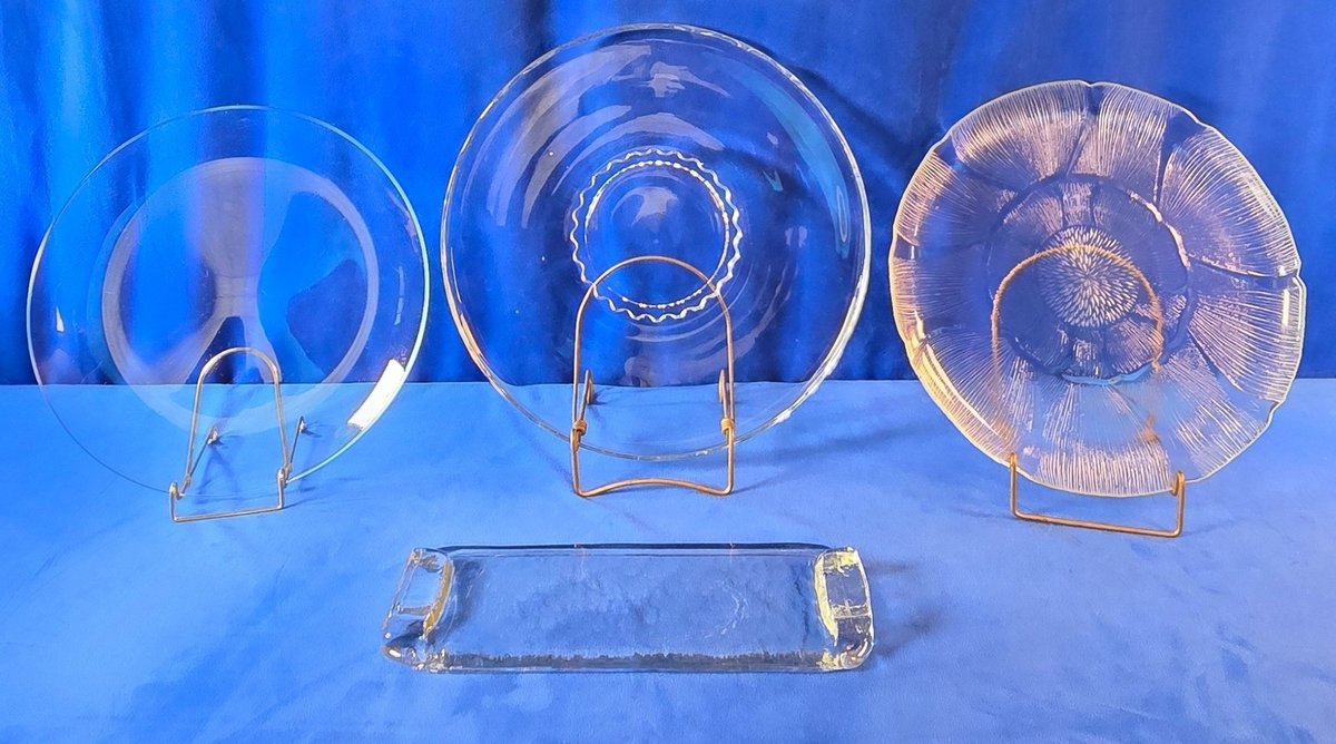 (3) Glass Serving Platters & Bread Plate