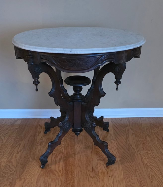 Victorian Style Marble Top Parlor Table ((LPO)
