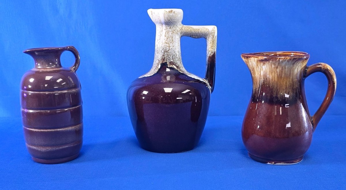 (3) Vintage Brown Drip Pitchers