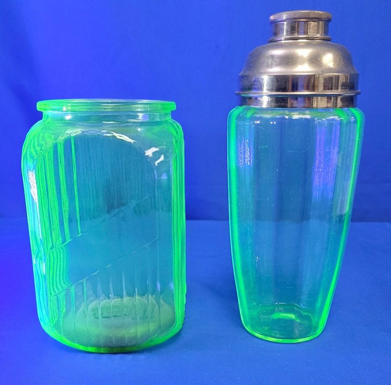 Vintage Uranium Glass Cocktail Shaker & Jar