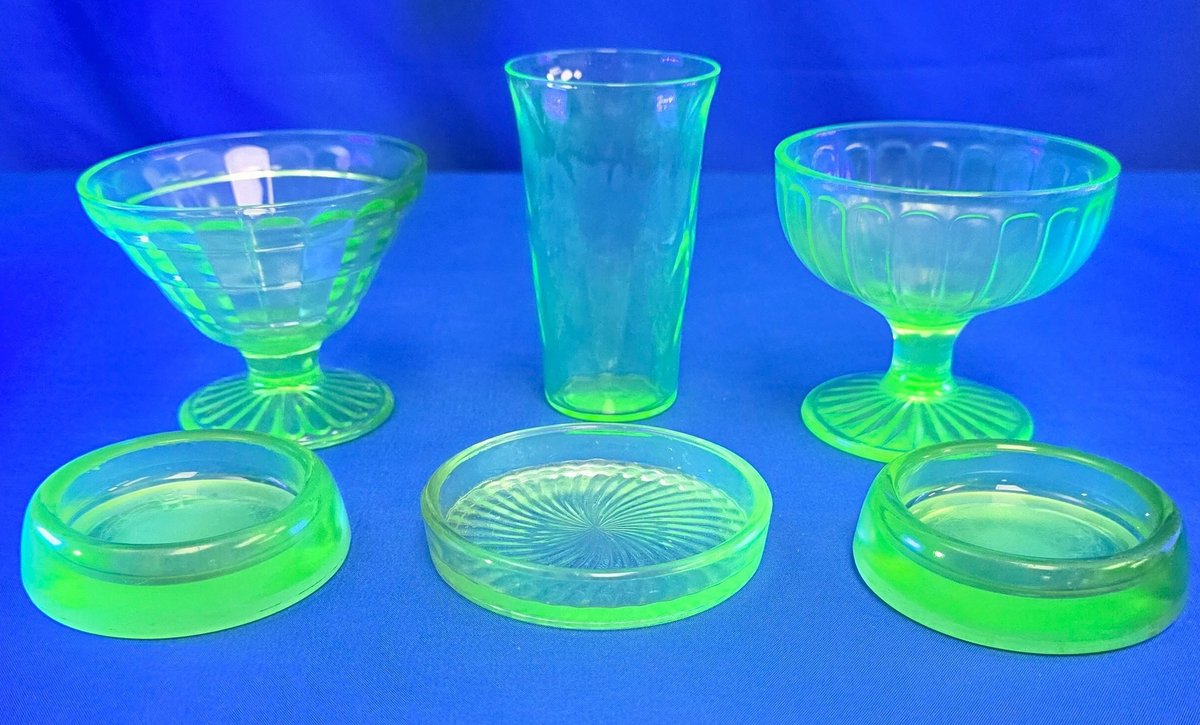 (6) Pcs. Vintage Green Uranium Glassware