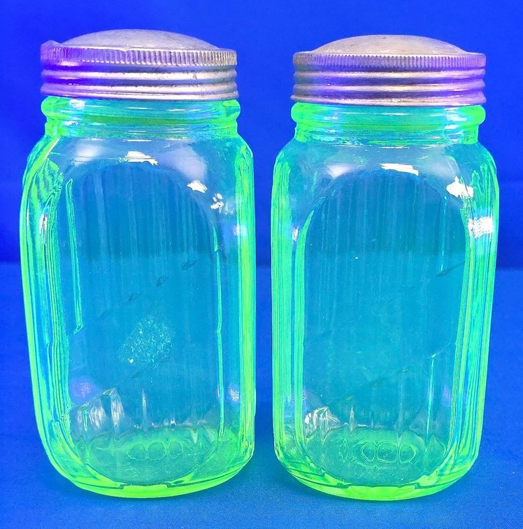 Vintage Green Uranium Glass Shaker & Spice Jar