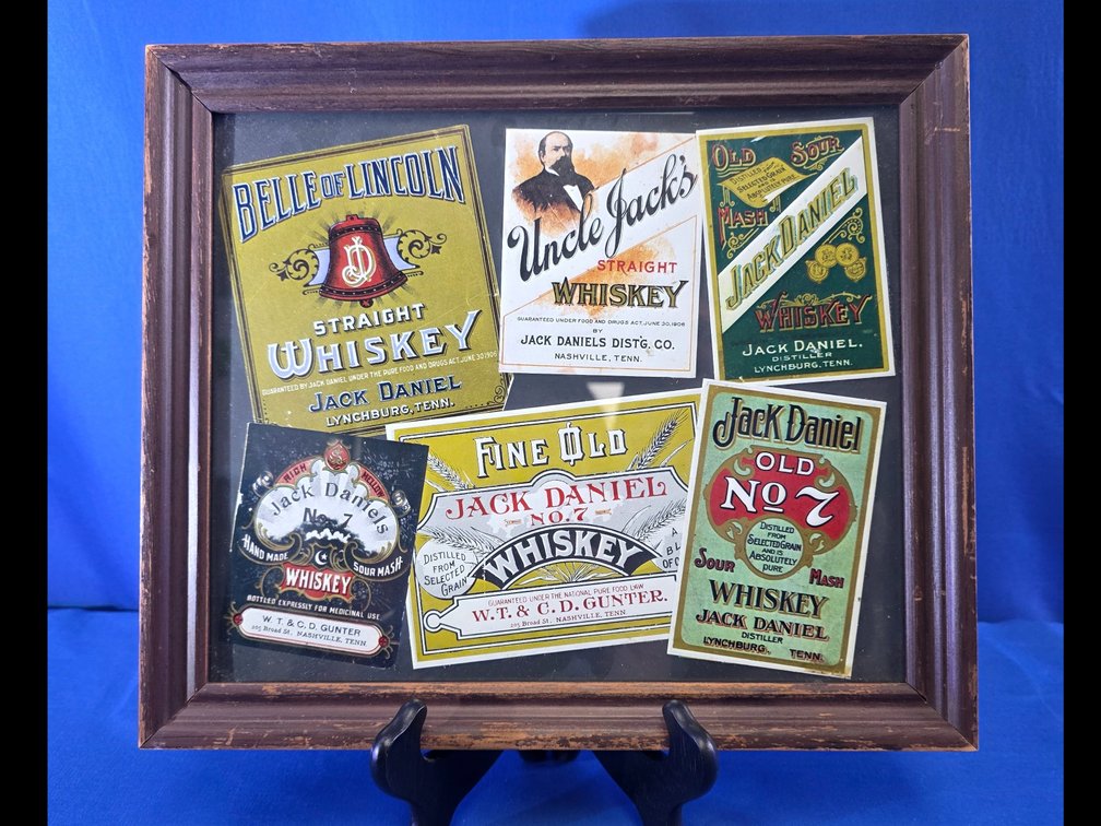 Framed Vintage Jack Daniel's Whiskey Label Collection