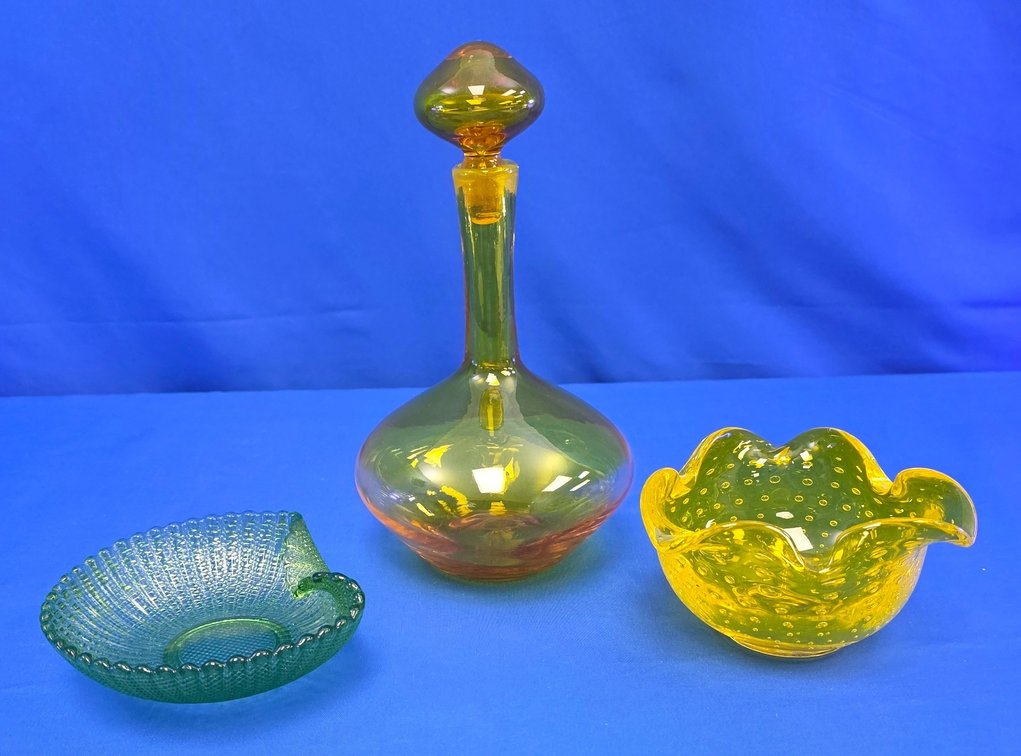 Vintage Decanter, Ruffled Bowl & More