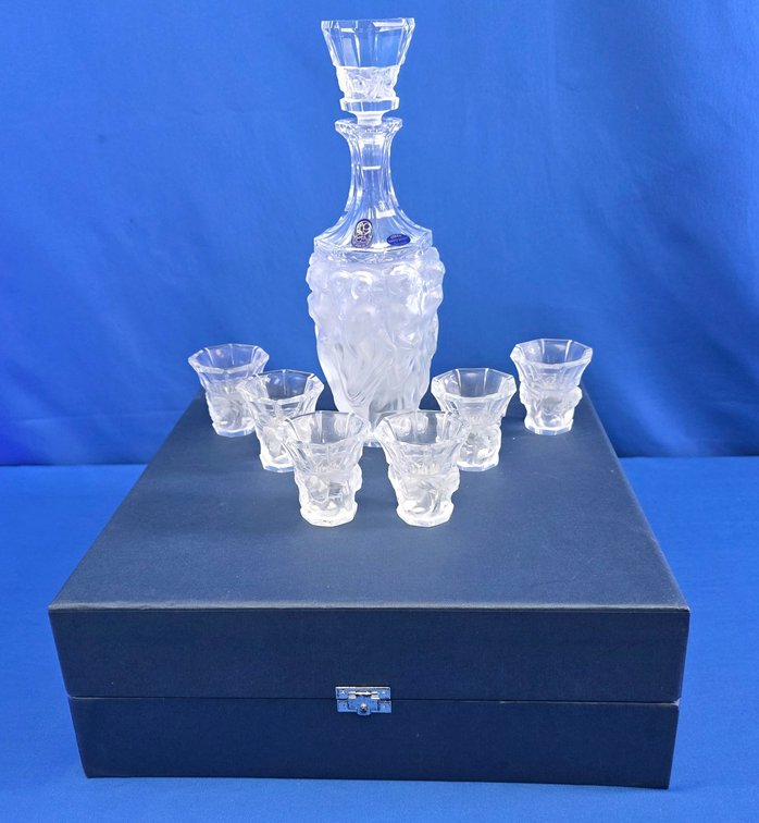 Bohemia Czech Republic Frosted Crystal Decanter Set