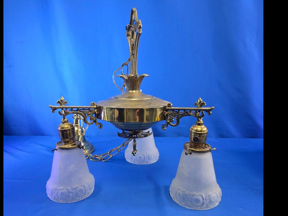 Vintage Brass Pan Chandelier (LPO)
