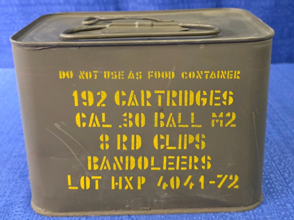 (192) rnds. of Cal .30 Ball M2 in (8) Round Clips and Bandoleers in Ammo Can.
