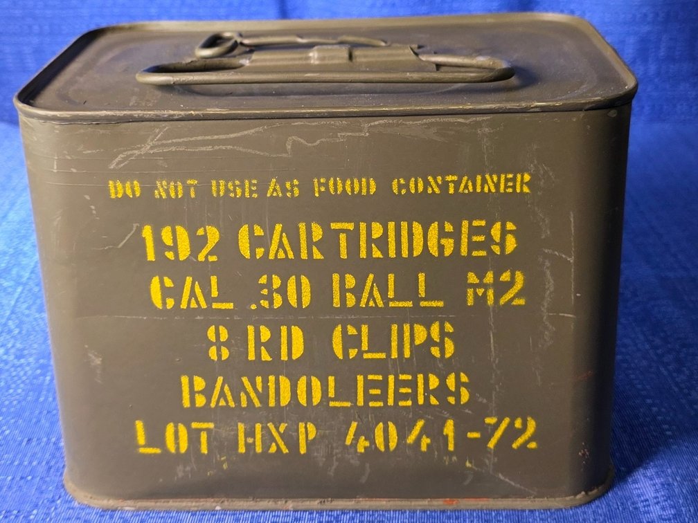 (192) rnds. of Cal .30 Ball M2 in (8) Round Clips and Bandoleers in Ammo Can.