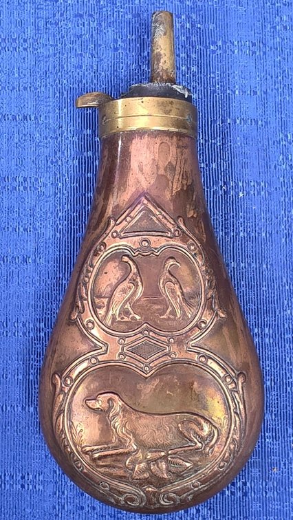 Vintage Embossed Copper Powder Flask