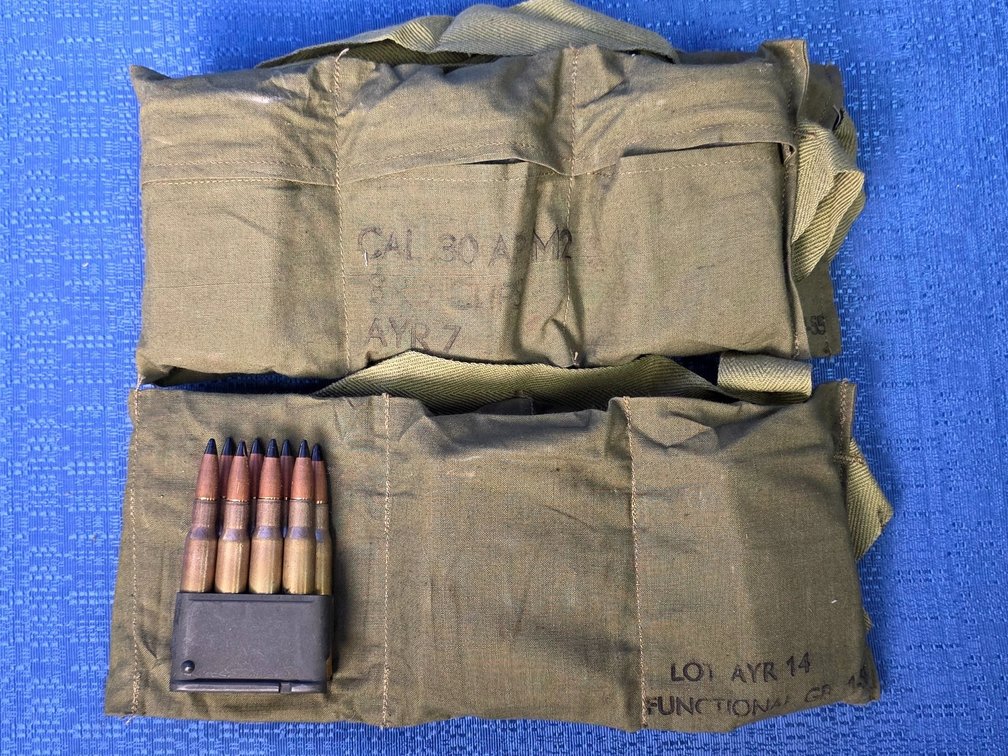 (96) rnds. of AP-M2 30-06 Armor Piercing Ammo in (8) rnd. Clips and (2) Bandoleers.